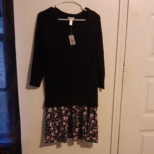 Black Floral Long Sleeve Dress Size M  Brand Is Est.1946 New With Tags